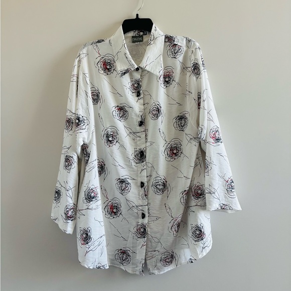 Niche Nilgun Derman Button Up Top Rose Print Women L Art To Wear Lagenlook USA - Picture 1 of 13
